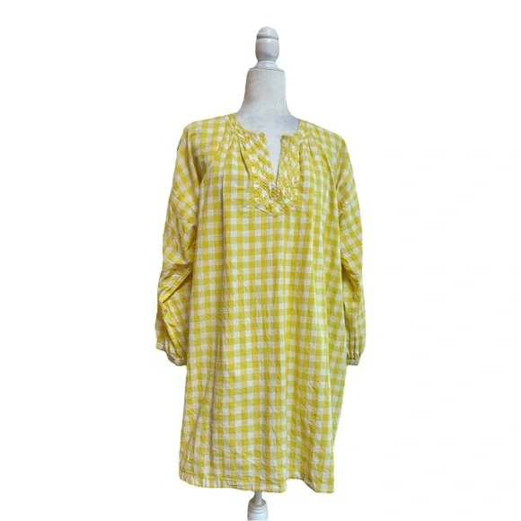 Madewell Yellow Check Gingham Long Sleeve Mini Womens Size L Shift Cotton Casual - Picture 2 of 14